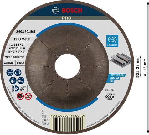 Tarcza tnąca Bosch PRO Metal 115 x 3 mm do metalu.